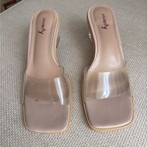 Vivianly Clear Strap Nude Slide Sandals